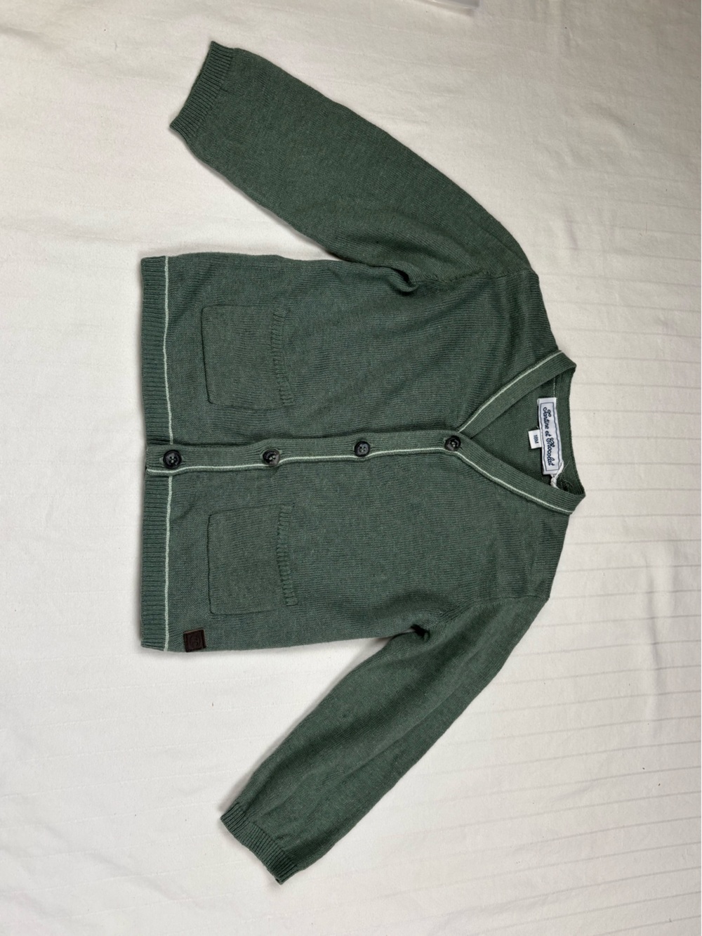 NWT Tartine et Chocolat Olive Green 18 month Button-Front Cardigan sweater